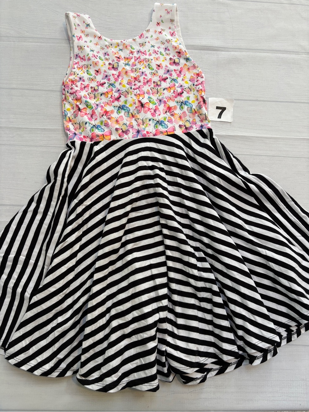 Malia and Kai Butterfly Print & Black-White Stripe Casual Dress